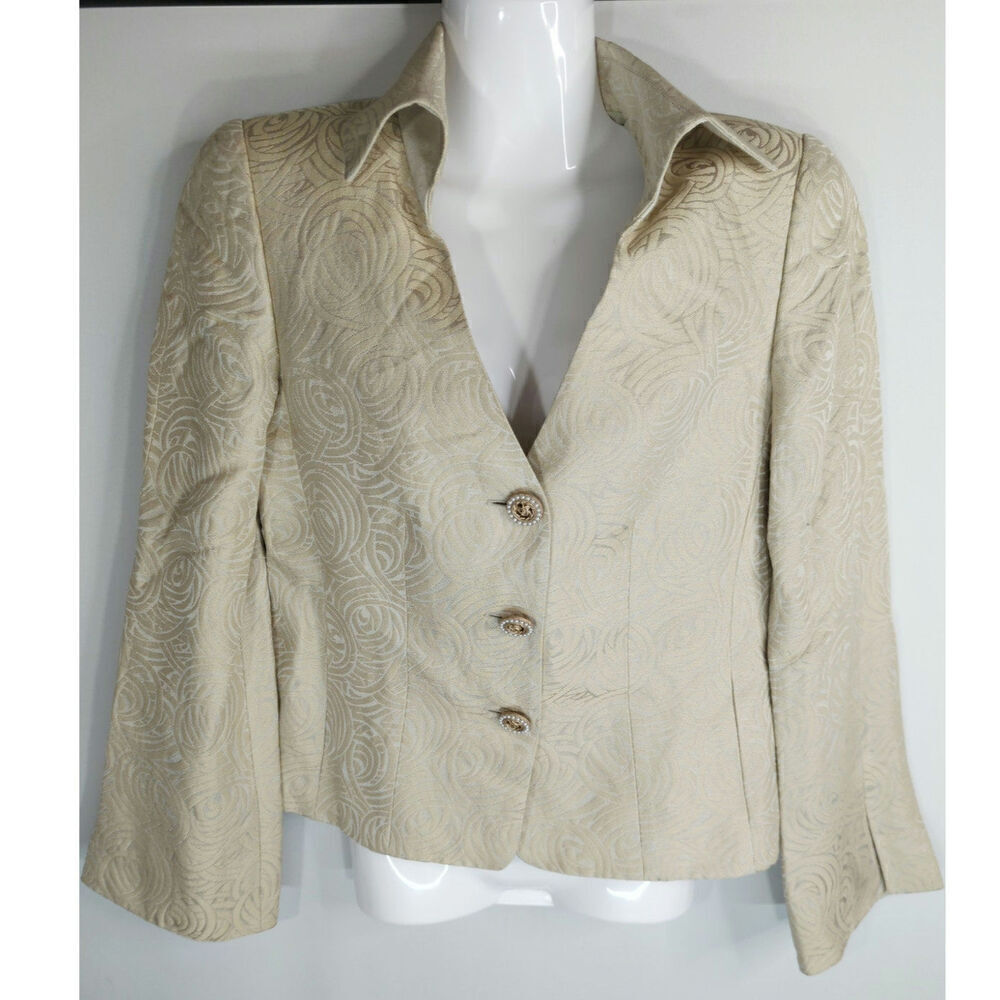 Armani Collezioni Cream Brocade Jacguard Career Blazer Size‎ 4 Formal Corporate